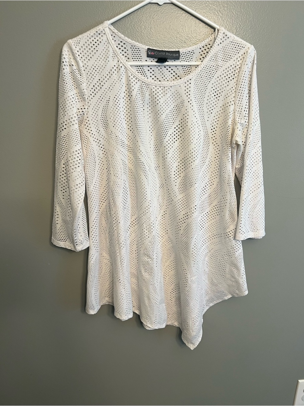 White Eyelet Knit Scoop Neck Top
